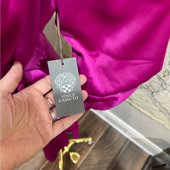 Vince Camuto Pink Satin Wrap Dress with Collar - Picture 4 of 8